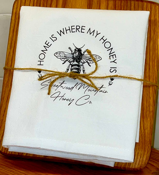 "Home is Where My Honey Is" Flour Sack Tea Towel Set of 2 + Bonus Pollinator Seeds